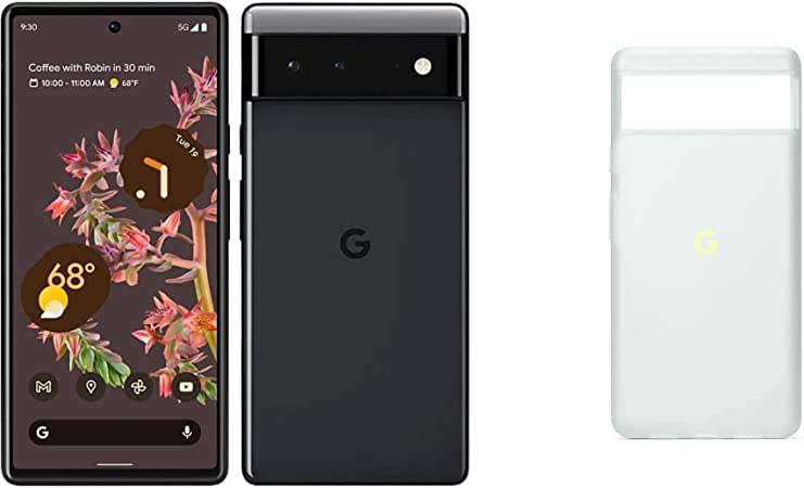 Google Pixel 6-5G Android Phone - 128GB - Stormy Black with Google Pixel 6 Case - Light Rain