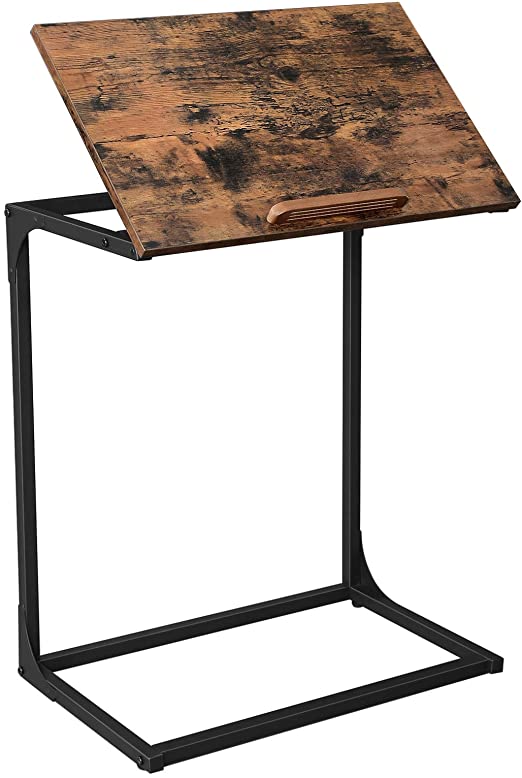 VASAGLE ALINRU Side Table, Laptop Table, End Table with Tilting Top, Steel Frame, for Living Room, Industrial Style, Rustic Brown and Black ULNT057B01