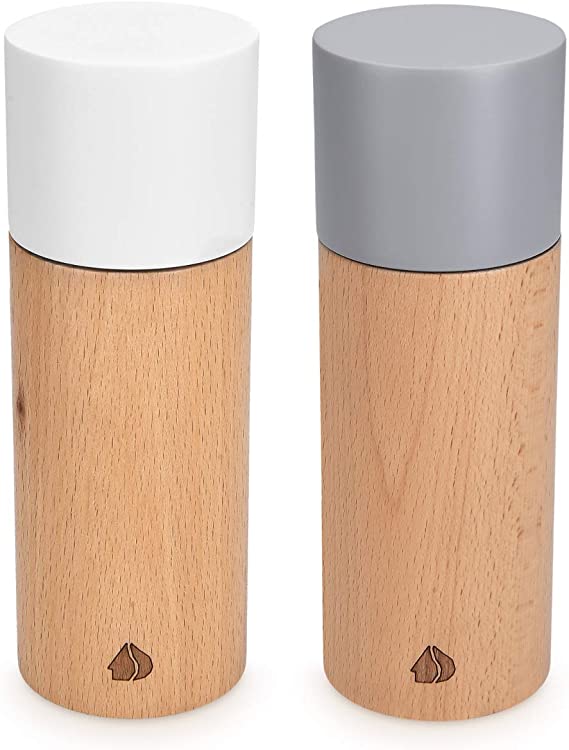 Navaris Salt and Pepper Mill Set - Adjustable Beech Wood Salt and Pepper Grinders Shakers with Ceramic Grinding Core for Home, Restaurants, Picnic