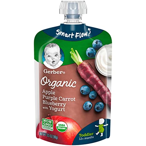 Gerber Organic Purees, Apple, Purple Carrot & Blueberry Yogurt Toddler Food, 3.5 Ounce Pouch (Pack of 12)