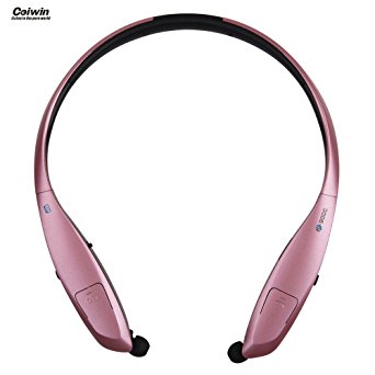 Bluetooth Headset Coiwin HB-900C Wireless Retractable Sports Headphones, Sports/Running/Gym Neckband Style Earbuds for Cellphone (Rose Gold)