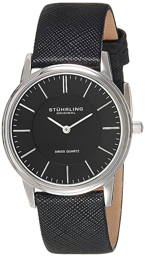 Stuhrling Original Men's 238.32151 Classic Ascot Newberry Quartz Super Slim Black Leather Strap Watch