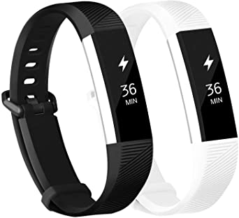 POY Compatible Bands Replacement for Fitbit Alta/Fitbit Alta HR, Adjustable Sport Wristbands for Women Men Black White, Large