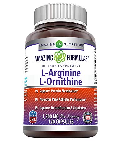 Amazing Formulas L-Arginine/L-Ornithine 1500 Mg Per Serving, 120 Capsules