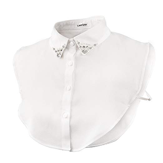 Wearlizer Fake Collar False Faux Collar Detachable Blouse Women's Half Shirts White Elegant with Pearl and Rhinestone