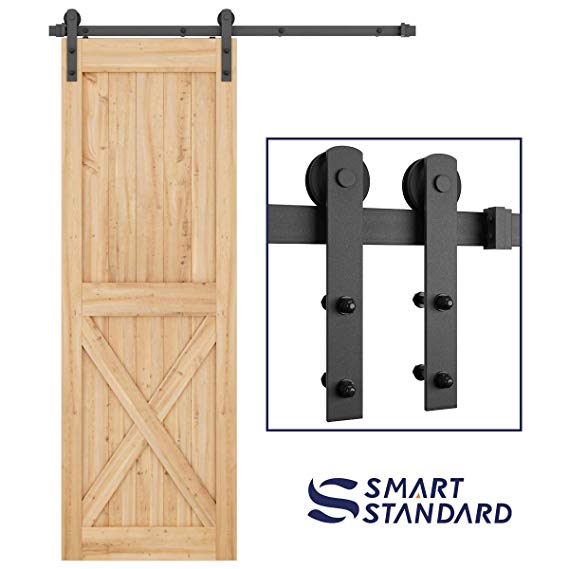 SMARTSTANDARD 5ft Heavy Duty Sturdy Sliding Barn Door Hardware Kit -Smoothly and Quietly -Easy to Install -Includes Step-by-Step Installation Instruction Fit 30" Wide Door Panel (I Shape Hanger)