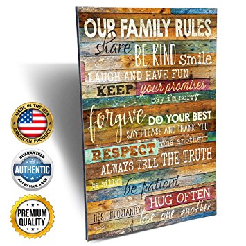 Marla Rae 12-Inch-by-18-Inch Country Wood Our Family Rules Wall Art Sign Decor, Brown