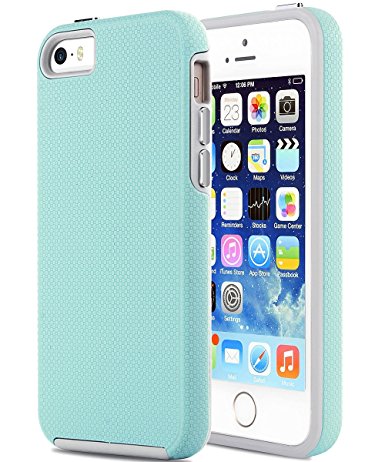 iPhone 5S Case, iPhone SE Case, BENTOBEN Dual Layer Anti-Scratch Rugged Durable Impact Resistant Plating Metal Button Anti-Slip Skidproof Case for iPhone SE/5S/5, Mint Green