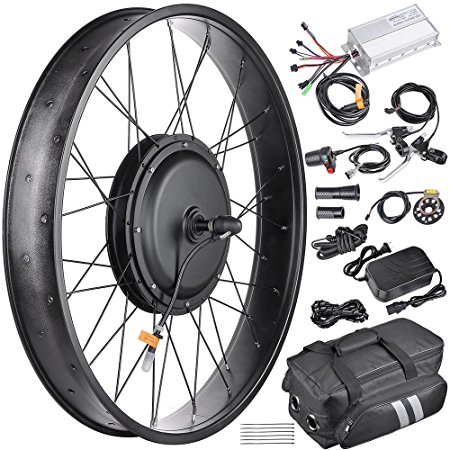 AW 26" 48V 1000W Electric Bicycle Front Wheel 470RPM E-Bike Conversion Kit Speed Throttle