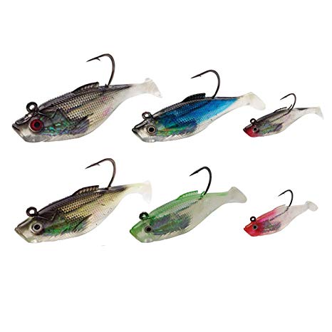Swim Shad Soft Lures Baits - Fresh Water Fishing Bait Minnow Soft Lures with Head Jig Hooks Topwater Lures Spinnerbait Crankbait for Bass,Walleye,Pike