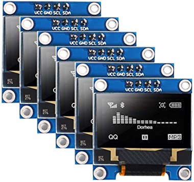 Dorhea 6PCS 0.96’’ OLED Display Module 12864 128x64 Pixel LCD White Light SSD1306 Driver Board I2C Serial 0.96 inch IIC Chip 4 Pin Self-Luminous Display Board Compatible with Arduino Raspberry Pi