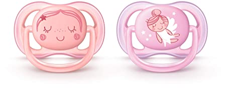 Philips Avent Ultra Air Pacifier, 0-6 months, contemporary decos, pink/peach, 2 pack, SCF345/20