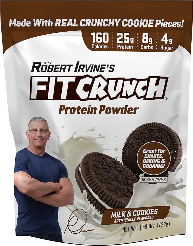 FITCRUNCH Tri-Blend Whey Protein, Keto Friendly, Low Calories, High Protein (18 Servings, Milk & Cookies)