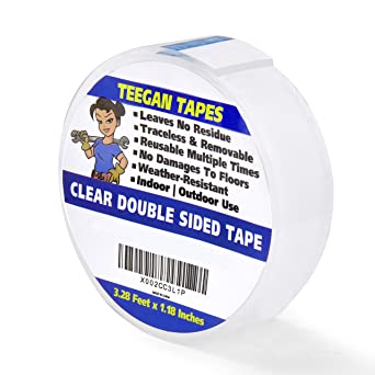 Gaffer Power New Clear Double Sided Nano Tape | Heavy Duty Tape, | Traceless Washable Removable, Multipurpose Grip Tape for Carpets, Rugs, Walls, Floors | Indoor/Outdoor (3.28 Feet x 1.18 Inches)