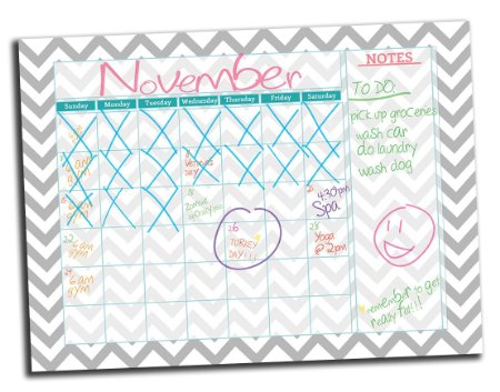 Calendar Planner ● Dry Erase Vinyl Decal ● Daily Monthly Weekly To-Do Lists Notes ● Home & Kitchen Office Message Board ● Organization Planning Reminder ● 15" x 11" inches (Grey Chevron)