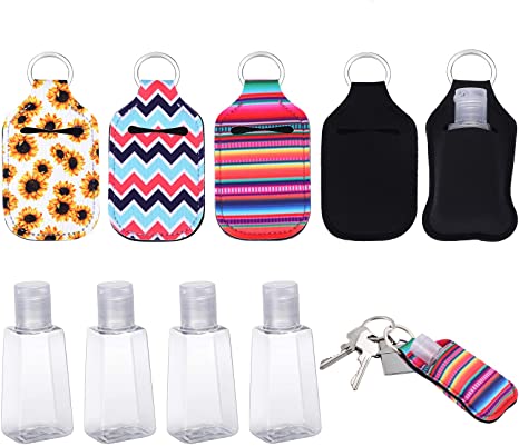 4 Pieces Refillable Bottles Keychain Holder Travel Bottle Key Chain Holders and 4 Pieces 30 ml Flip Cap Reusable Bottles Empty Plastic Bottles for Men Women Portable Using