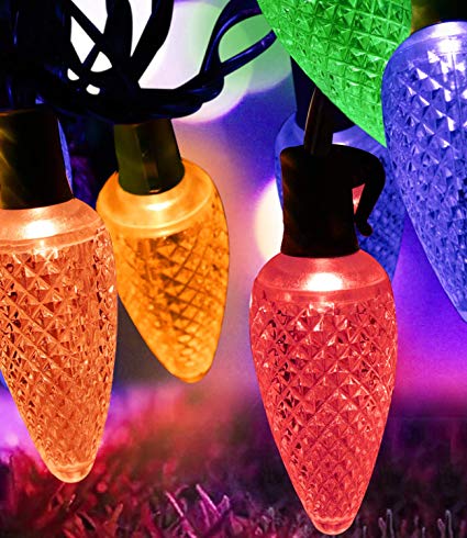 MOWASS C9 Christmas String Lights,Colored String Light Bulb,16.6ft LED Roofline Light String,Waterproof Plug in String Light for Bedroom Patio Garden Party Wedding Patio Christmas Xmas Tree Decoration