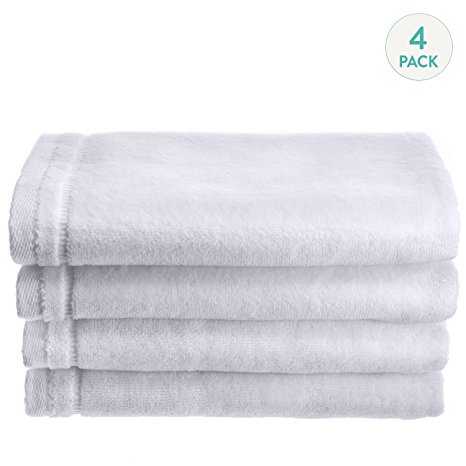 Creative Scents Cotton Velour Fingertip Towel, 4 Piece Set, 11 by 18-Inch, White