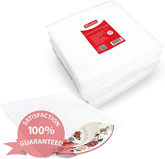 XFasten Cushion Foam Pouch as China, Dish Wrap and Glassware Packing Supply, 12-Inch by 12-Inch, Pack of 50, for Packing, Moving, Storage Cushioning Supplies for Moving