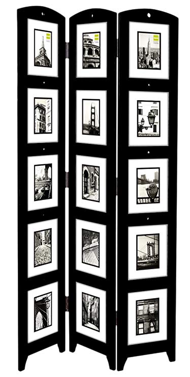 Kiera Grace Triple Panel Floor Photo Screen, 33 by 64.5-Inch, Holds 15 - 5 by 7-inch Photos, Black
