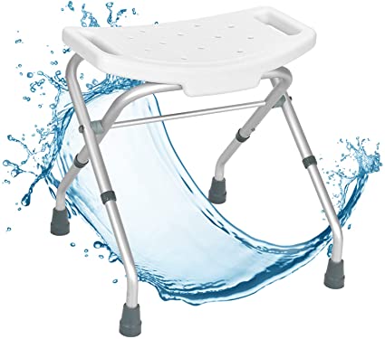 COSTWAY Shower Chair with Handles, Height Adjustable Bath Tub Shower Stool, Elderly Handicap Disabled Non-Slip Bathroom Bench (Folding Seat, 50 x 45-52 x 49-53cm)