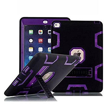 iPad Air 2 Case, TabPow [Hybrid Shockproof Case] Purple Rugged Triple-Layer Shock-Resistant Drop Proof Defender Case Cover with KickStand [Full Warranty] For Apple iPad Air 2 with Retina Display / iPad 6