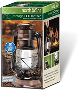 Northpoint 190462 Vintage Style 12 LED Lantern, Copper