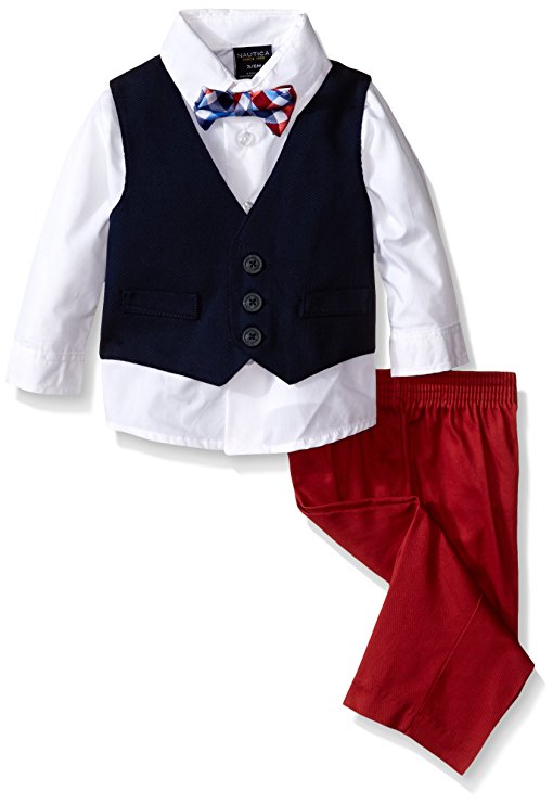 Nautica Baby Boys' Woven Pique Vest Set with Bow Tie