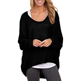 Kizaen Women's Sweater Casual Oversized Baggy Off-Shoulder Shirts Batwing Sleeve Pullover Shirts Tops Black