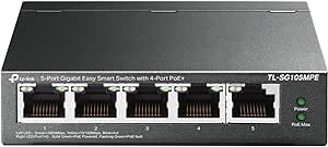 TP-Link Easy Smart Managed 5 Port Gigabit PoE Switch (TL-SG105MPE) - 4 PoE  Ports @120W, 1 Uplink Gigabit Port, QoS, Vlan, IGMP & LAG, Fanless, PoE Auto Recovery, Limited Lifetime Protection