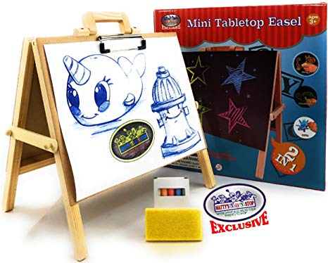 Matty's Toy Stop 2-in-1 Mini Wooden Tabletop Easel with Blackboard, Paper Clip & Accessories
