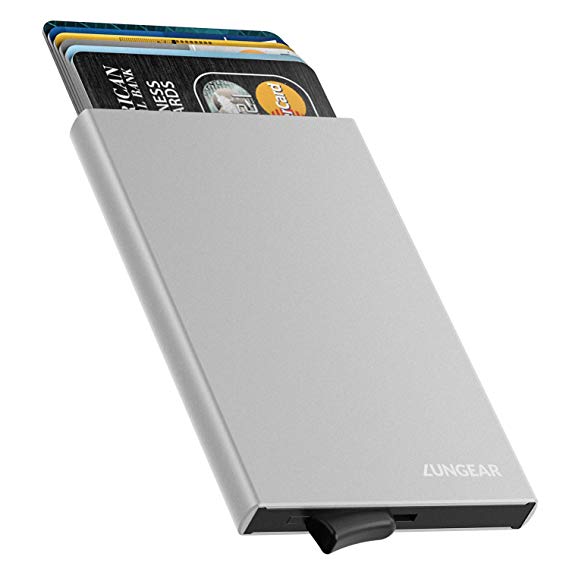 LUNGEAR Pop Up Metal Credit Card Holders RFID Blocking Aluminum Bank Card Case Wallet Holds 4-6 Cards for Men and Women