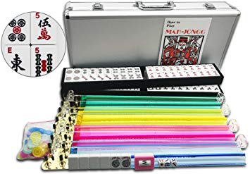 Mose Cafolo~ American Mahjong Set Complete Western Mah Jongg Sets 166 Tiles Plus 4 Pushers and 4 Racks in Heavy Duty Silver Aluminum Case (Mah Jong Mahjongg Set)