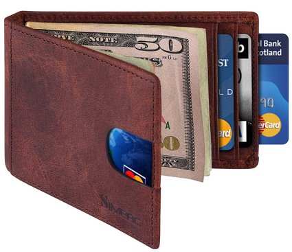 Simpac RFID Blocking Bifold Slim Genuine Leather Thin Minimalist Front Pocket Wallets for Men Money Clip Full Grain Leather