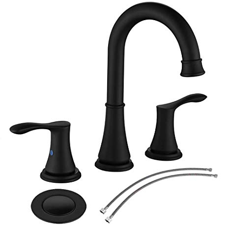 WATER'S GOOD 2-Handle Widespread Bathroom Faucet with Pop-up Drain Assembly, Matte Black Lavatory Faucet