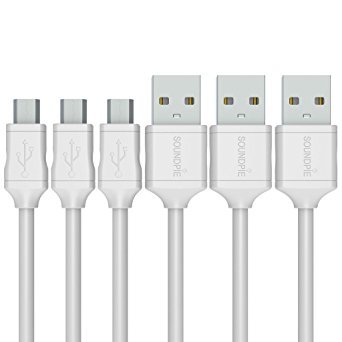 Soundpie Micro USB Cable 3.3ft (1m) 3 Pack - Micro USB 2.0 A High Speed - 22AWG Power Rated to 3 and - Fast Data Sync Charging Cord - Charge Android Smartphone & Tablet QC 2.0 Compatible(White)