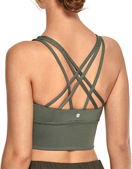 CRZ YOGA Strappy Sports Bras for Women Longline Wirefree Padded Medium Support Yoga Bra Top