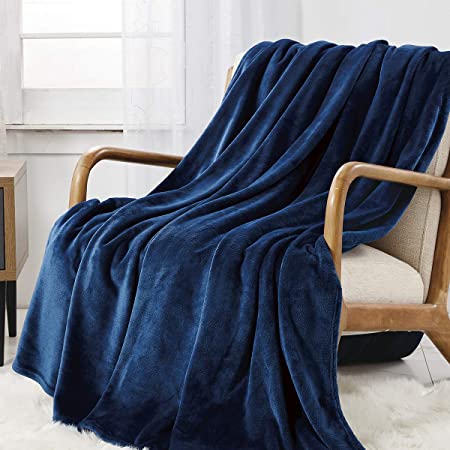 CozyLux Fleece Blanket Twin Navy 60" x 80", Super Soft Lightweight Microfiber Flannel Blankets for Travel Camping Chair and Sofa, Cozy Luxury Plush Fuzzy Bed Blankets, Navy Blue