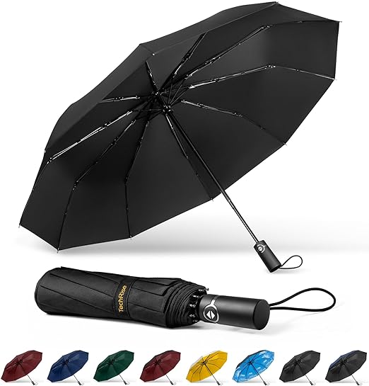 TechRise Large Windproof Umbrella, Wind Resistant Compact Travel Folding Umbrellas, Ladies Auto Open Close Strong Wind Proof Rain Proof with 10 Ribs golf umbrella collapsible for Men Women
