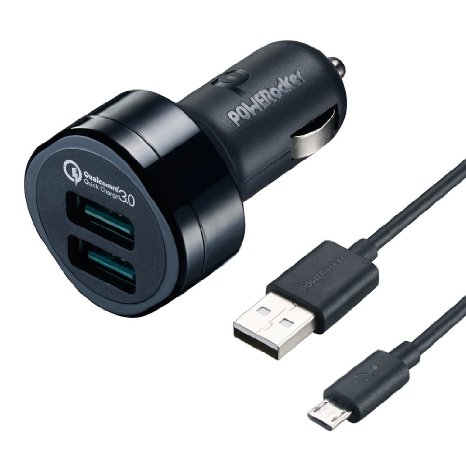 Quick Charge 3.0 Car Charger, POWERocker 36W QC3.0 2-Port USB Car Charger for Galaxy S7/S6/Edge, Note 4/5, Nexus 6, iPhone (Up to 2.4A), LG G5/V10, HTC 10, with 3.3FT Micro USB Cable