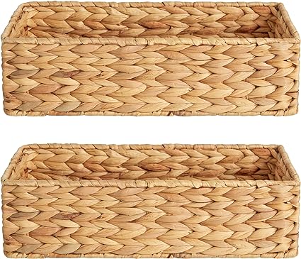 StorageWorks Water Hyacinth Woven Storage Basket, Bathroom Storage Organizer Basket, Toilet Paper Basket, Storage Basket for Toilet Tank Top，16.9" x 6.5" x 5.1", 2-Pack