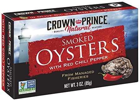 Crown Prince Natural Smoked Oysters with Red Chili Pepper, 3-Ounce Cans