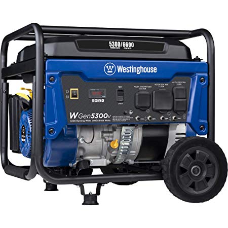 Westinghouse WGen5300v Portable Generator with Volt Selector - 5300 Rated Watts & 6600 Peak Watts - Gas Powered - CARB Compliant - RV and Transfer Switch Ready