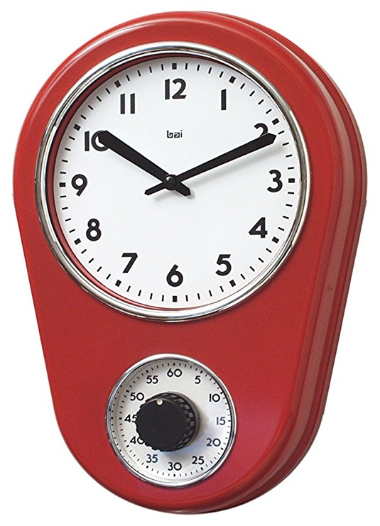Bai Retro Kitchen Timer Wall Clock, Red