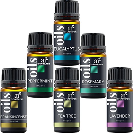 ArtNaturals Aromatherapy Top-6 Essential Oils - 100% Pure of the Highest Quality - Peppermint, Tee Tree, Rosemary, Lavender, Eucalyptus and Frankincense - Therapeutic Grade