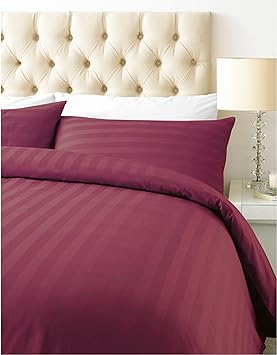 Luxurious 800 Thread Count Cotton Rich Satin Stripe Duvet Bed Cover with Housewife Pillowcases | 800 TC Hotel Striped Bedding (Super King, Burgundy)