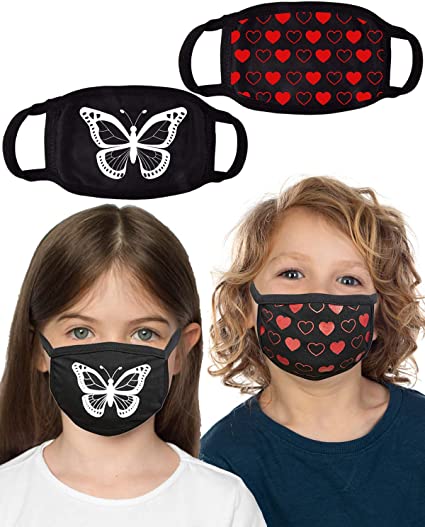 Kids Face Mask Reusable Washable Comfortable - MADE IN USA - Polyester, Spandex, Cotton Stretchy Material Fits Age 2-9 - 2 Pack