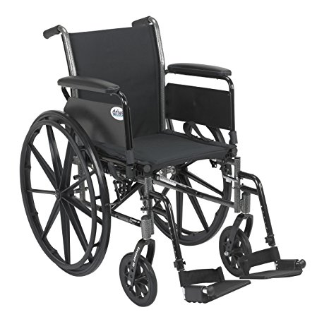 Drive Medical Cruiser III Light Weight Wheelchair with Various Flip Back Arm Styles and Front Rigging Options, Black, 20"