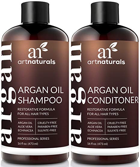 ArtNaturals Organic Moroccan Argan Oil Shampoo and Conditioner Set - (2 x 16 Fl Oz / 473ml) - Sulfate Free - Volumizing & Moisturizing - Gentle on Curly & Color Treated Hair - Infused with Keratin