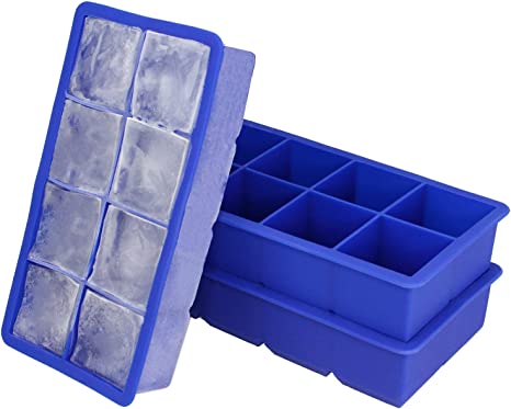 Freshware FI-112PK 8-Cavity Flexible Silicone Large Ice Cube Trays, 2-inch Cubes for Slow Melt and Less Drink Dilution (2 Pack)